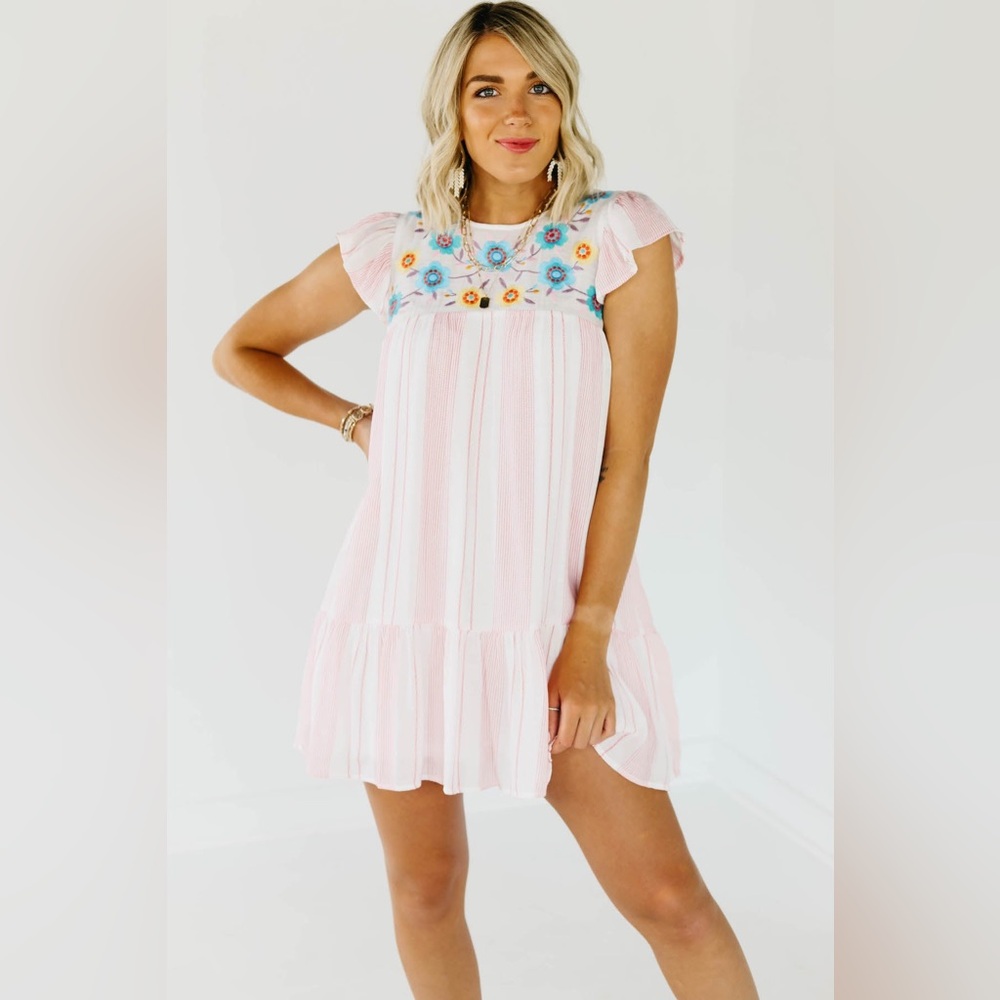 Anthropologie Blu Pepper Embroidered Floral Tiered Mini Dress Colorful Sz S NWT